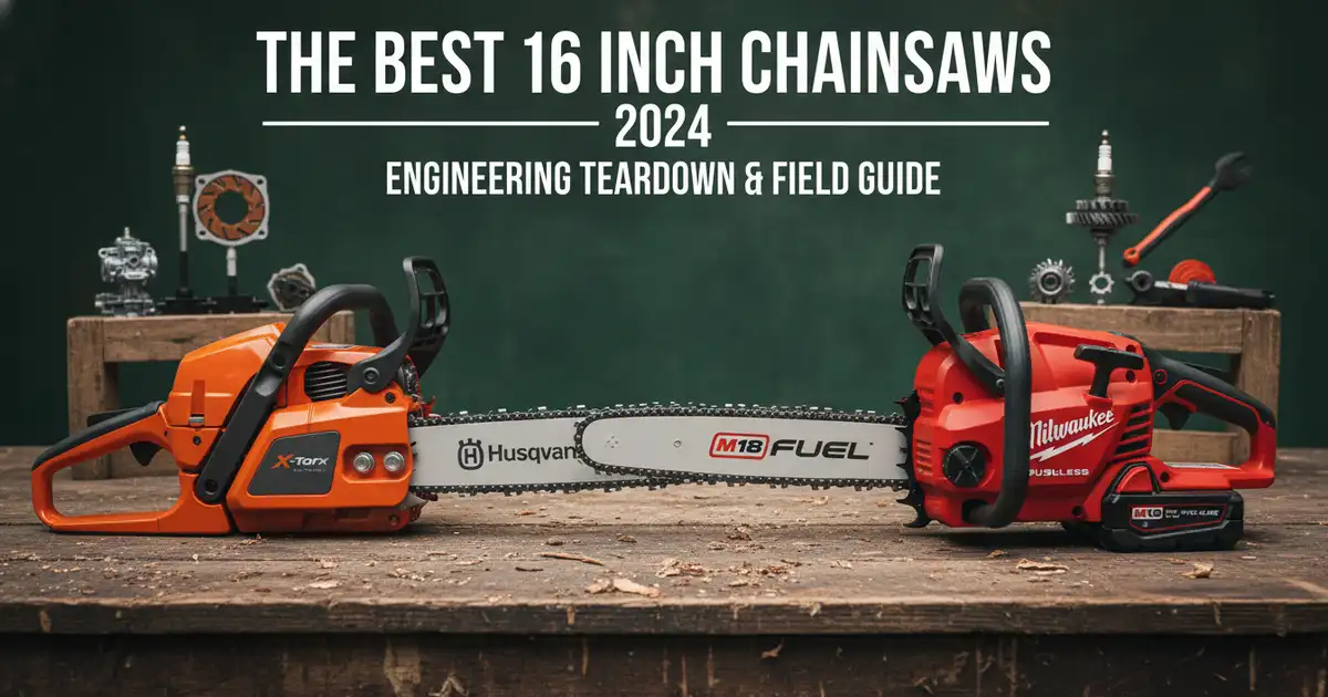 A professional arborist testing 16-inch chainsaws in a forest setting