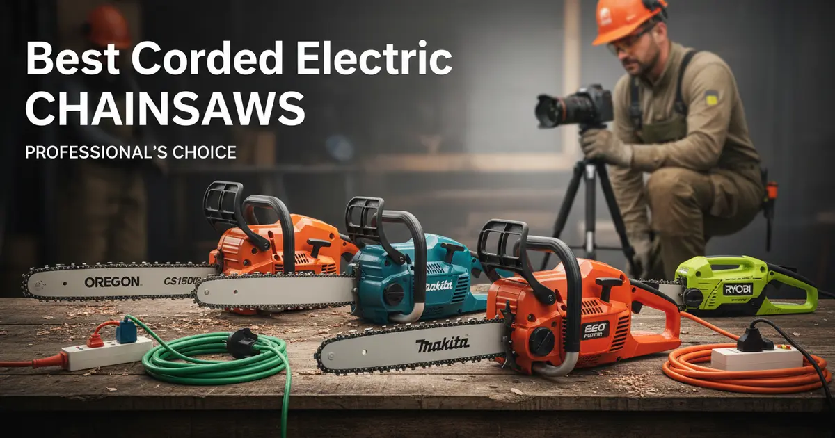 A professional photographer captures a high-end corded electric chainsaw bucking a maple log.