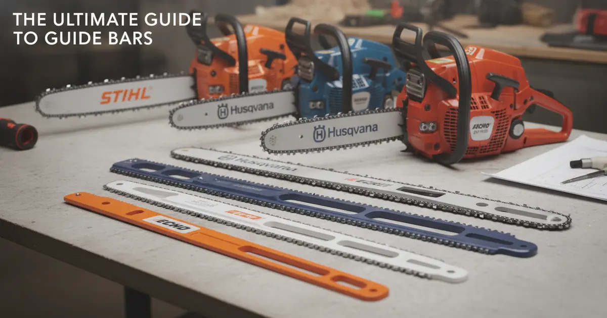 A selection of professional-grade guide bars for top handle arborist chainsaws.