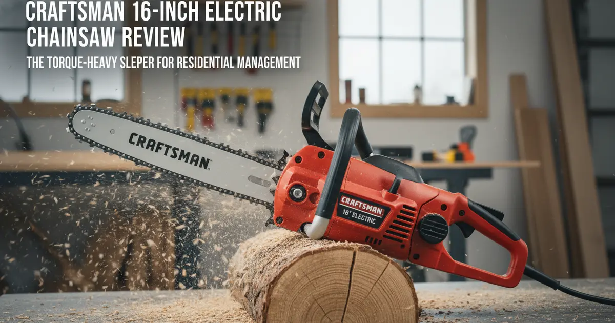 Craftsman 16-Inch Electric Chainsaw being used to buck a log