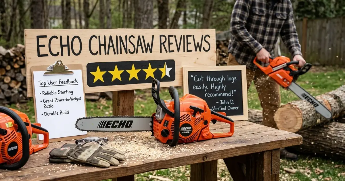 Professional Echo Chainsaw lineup on a workbench ready for technical teardown