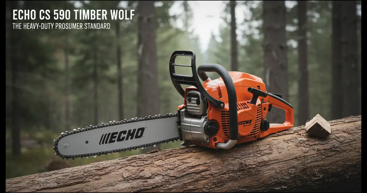 Echo CS 590 Timber Wolf high-performance 59.8cc gas chainsaw on a heavy log