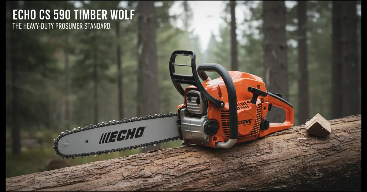 Echo CS 590 Timber Wolf high-performance 59.8cc gas chainsaw on a heavy log