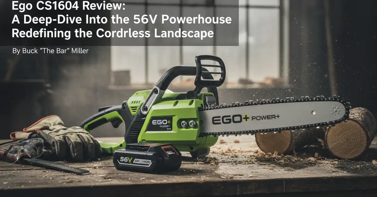 Ego CS1604 16-inch cordless chainsaw being used for bucking a medium-sized log