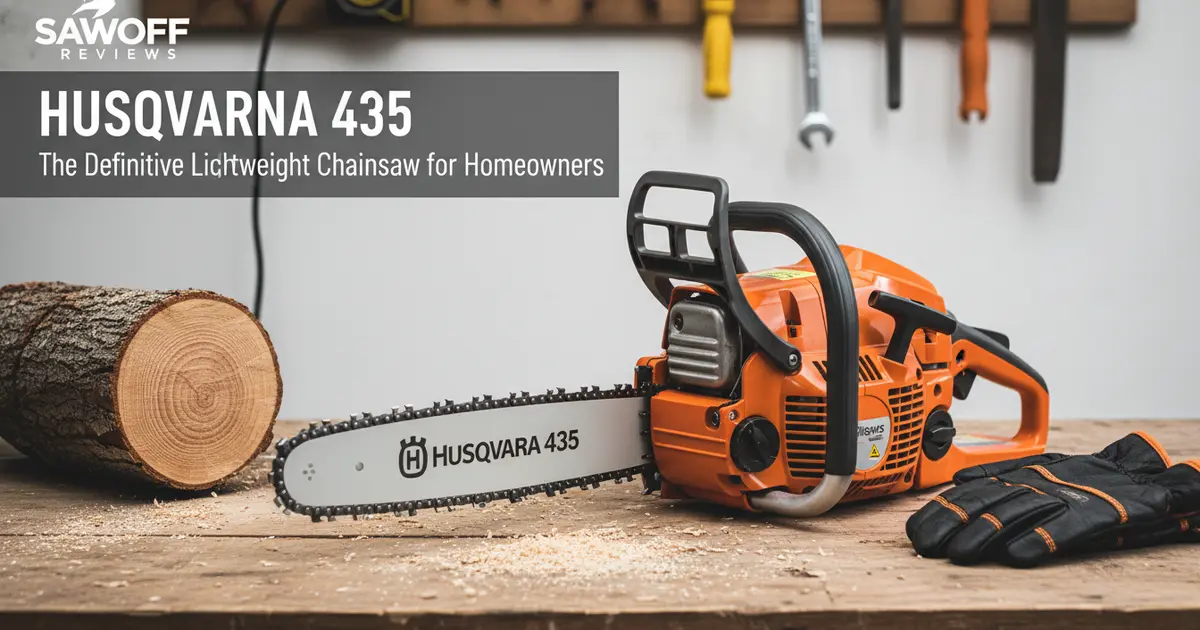 Husqvarna 435 lightweight 40.9cc gas chainsaw being used for precision limbing on a downed tree