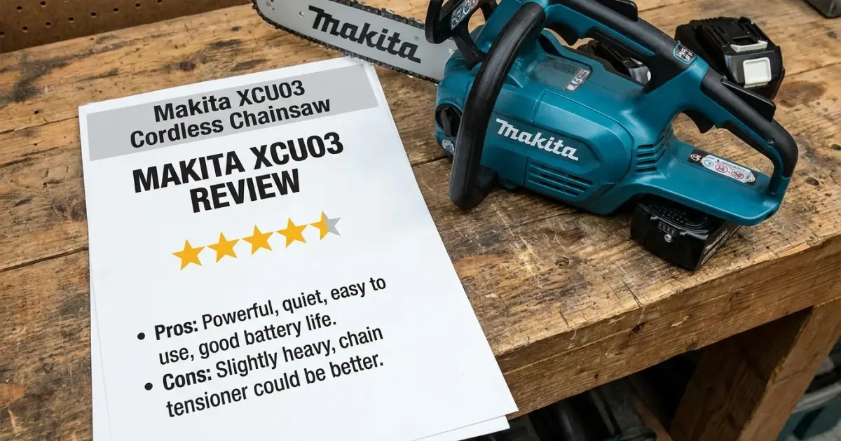 Makita XCU03 36V cordless chainsaw being used to buck a fallen Red Maple