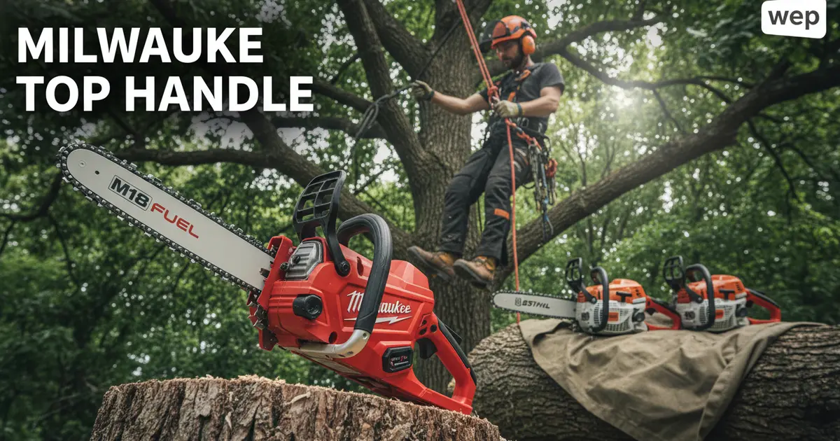 Milwaukee M18 FUEL Top Handle Chainsaw in a professional arborist setting