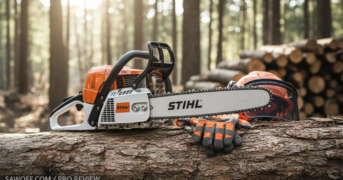 Stihl MS 271 Farm Boss gas chainsaw being used to process firewood on a rural property