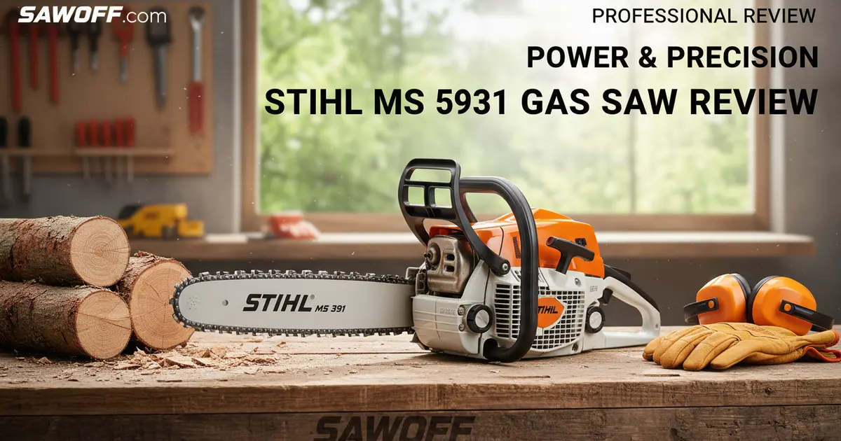 Stihl MS 391 heavy-duty gas chainsaw for landowners and farm use on a fresh cut log