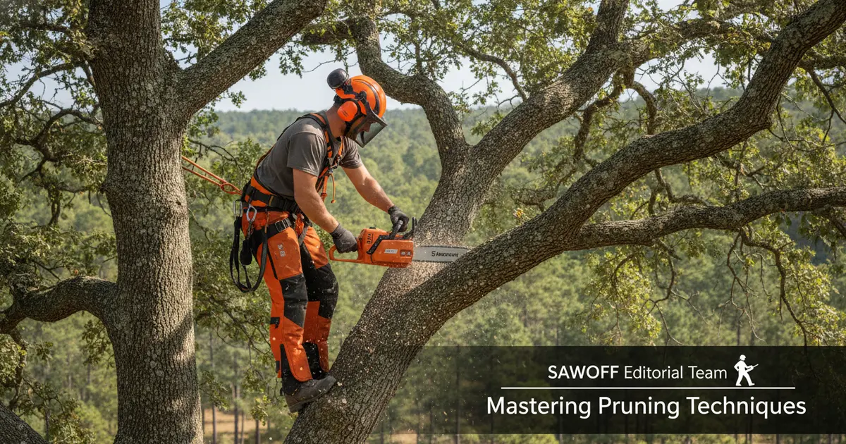 Professional arborist using a top handle chainsaw for precision pruning