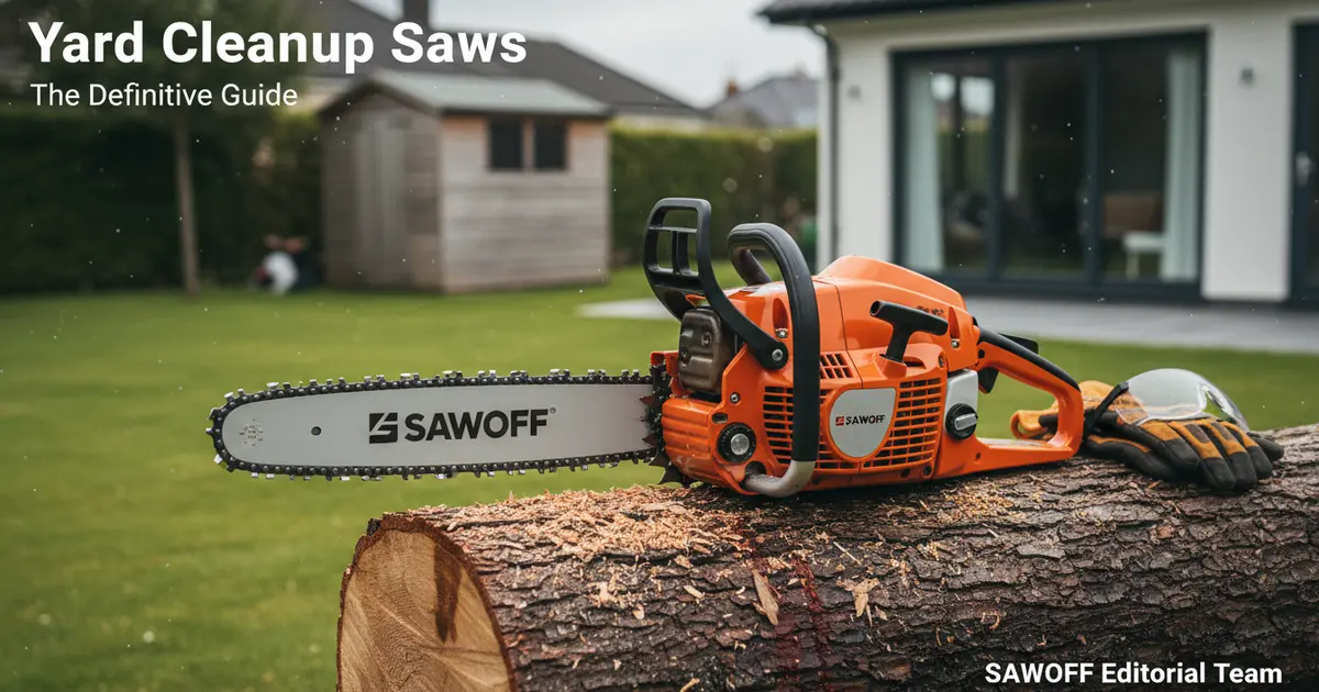 A prosumer chainsaw resting on a freshly bucked oak log in a residential yard
